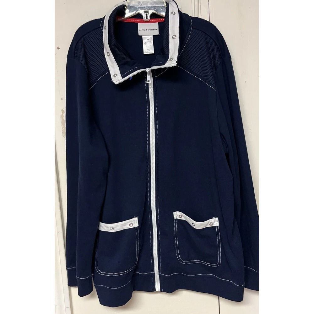 Alfred Dunner Jacket Women's Sz 18 Sailboat Topstitched Navy Women's Nautical